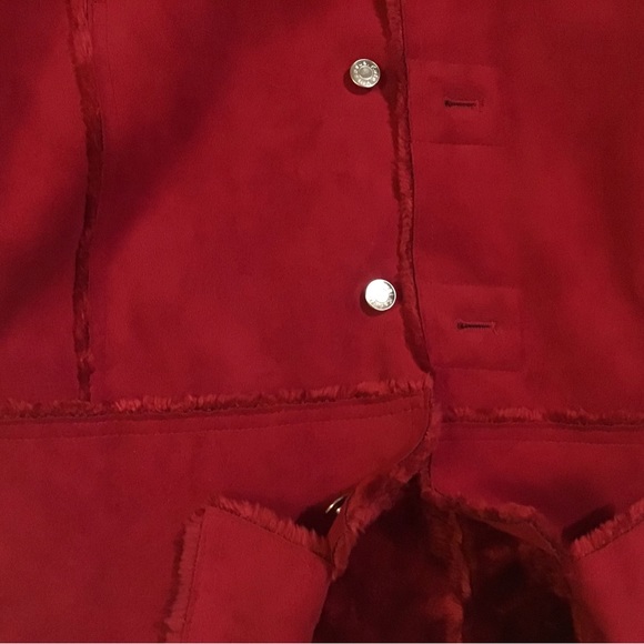 Kate Hill Red faux suede jacket lined with red fur size L - Picture 14 of 16